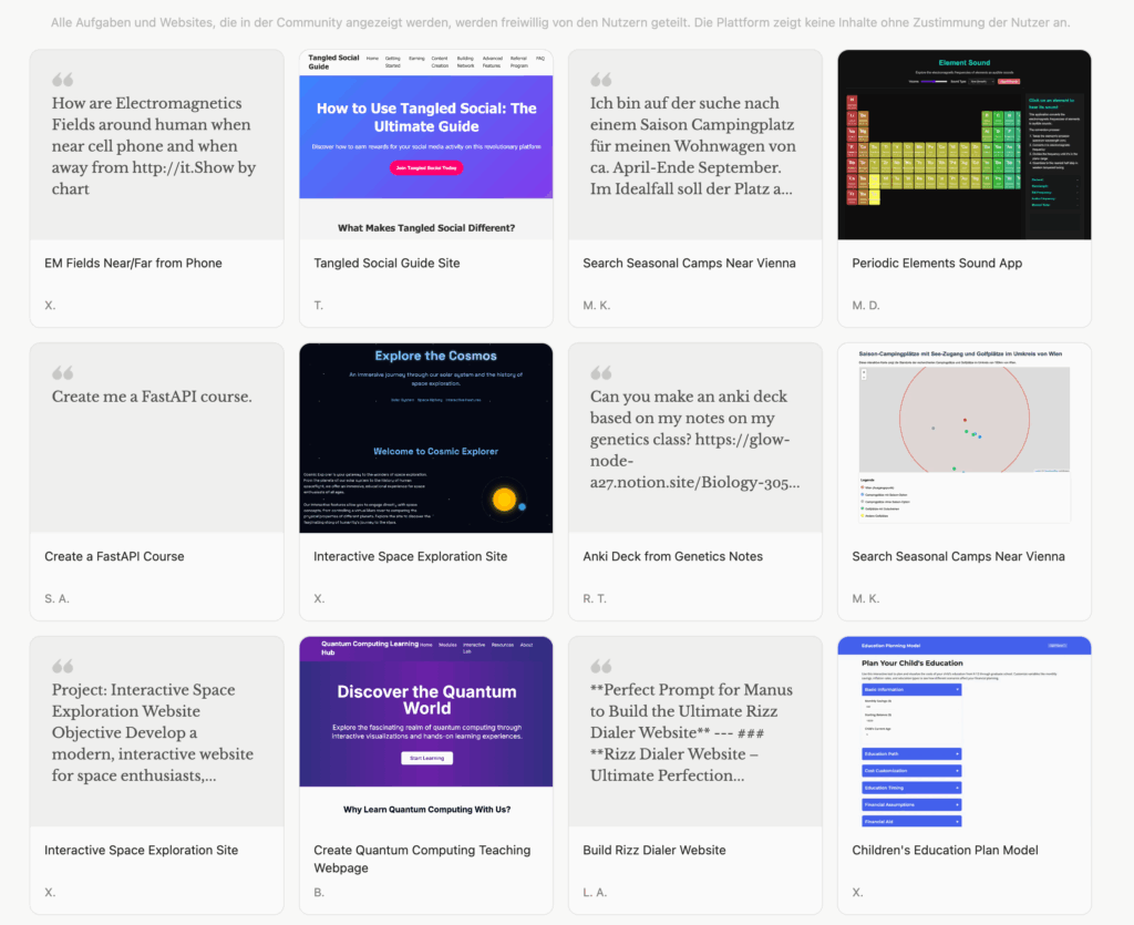 Manus AI Vorschläge