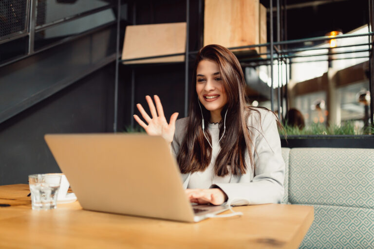 Girl making a video call online on the internet. Video Call