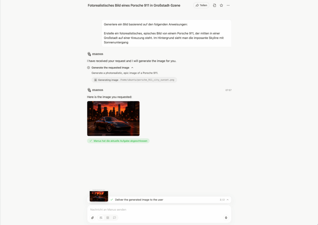 Beispiel für die Erstellung von KI-Bildern mit Manus.AI