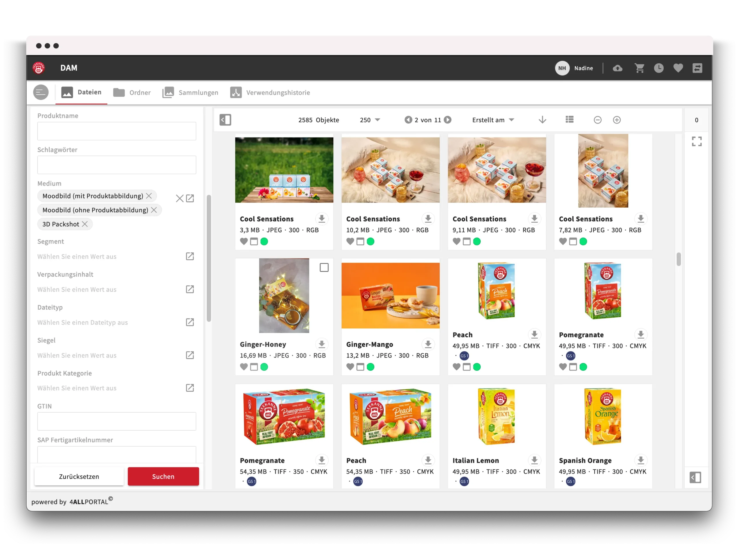 Screenshot des Kundensystems Teekanne